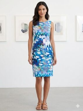 Worthington Blue Multi-Print Sleeveless Mini Sheath Dress